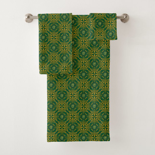 Green and gold patterned towels badhandtuch set (Von Creator hochgeladen)