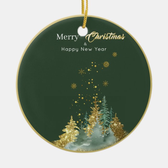 Green and Gold Pine Tree Christmas Ornament (Vorne)