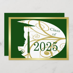 Green and Gold Silhouette 2025 Graduation Party Einladung