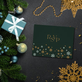 Green and Gold Snowflake Holiday RSVP Card