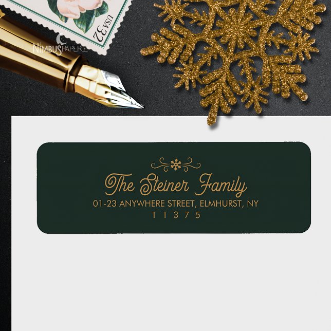 Green and Gold Snowflake Winter Address Label (Von Creator hochgeladen)