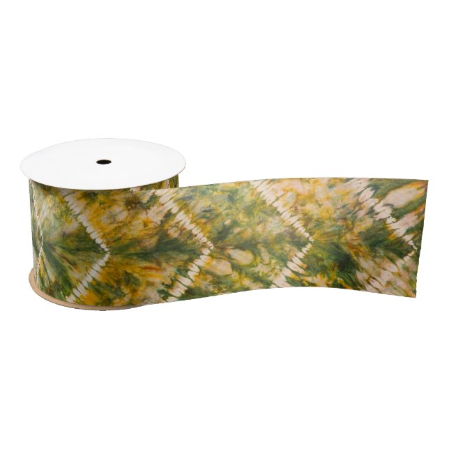 Green and Gold Tie Dye Chevron Pattern Satinband (Spule)