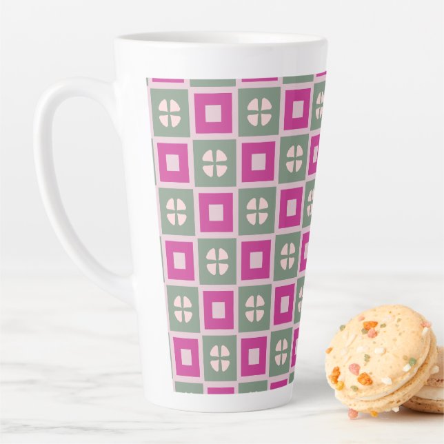 Green and Magenta Boxed Floral Bloom Latte Mug Milchtasse (Beispiel)