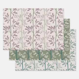 Green and Mauve Garden Stems Modern Botanical Geschenkpapier Set