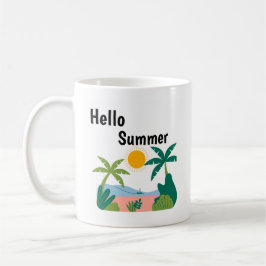 Green and orange plauful hello summer mug kaffeetasse