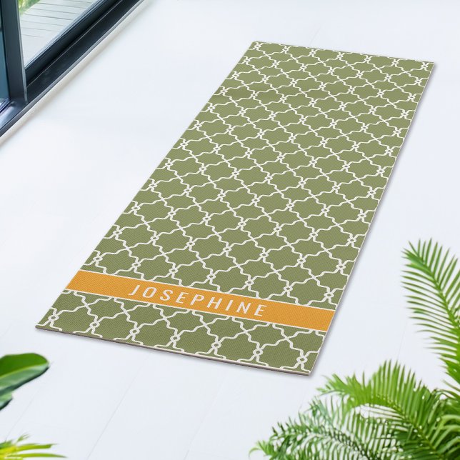 Green And Orange Trellis Pattern With Custom Name Yogamatte (Von Creator hochgeladen)