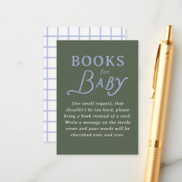 Green and Periwinkle Blue Book Request Baby Shower Begleitkarte