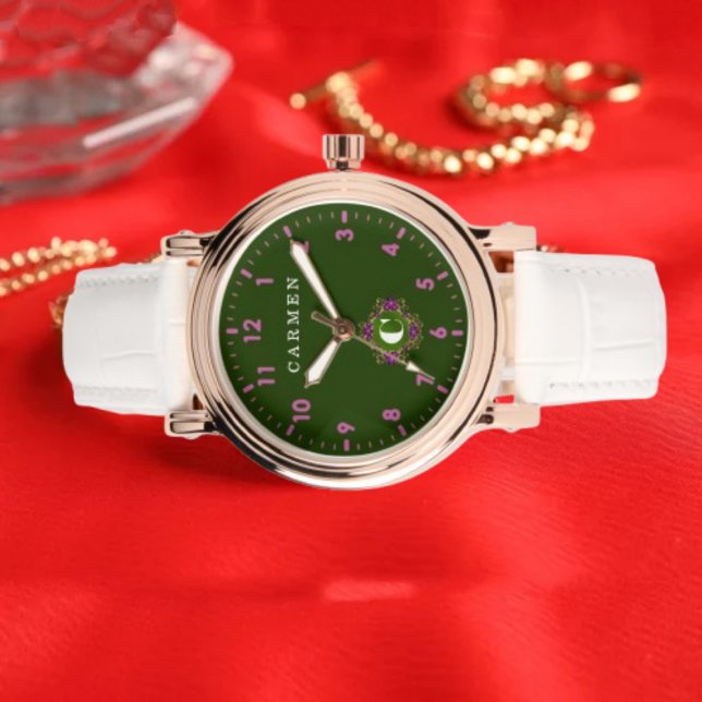  Green and pink monogram custom name Armbanduhr (Von Creator hochgeladen)