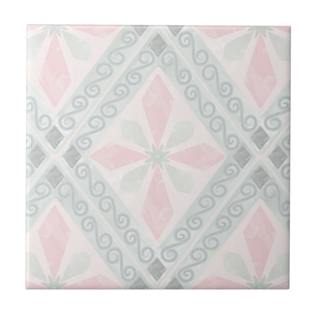 Green and pink pastel diamond pattern fliese (Vorderseite)
