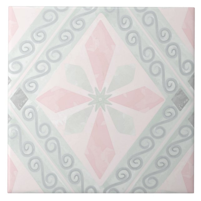 Green and pink pastel diamond pattern fliese (Vorderseite)
