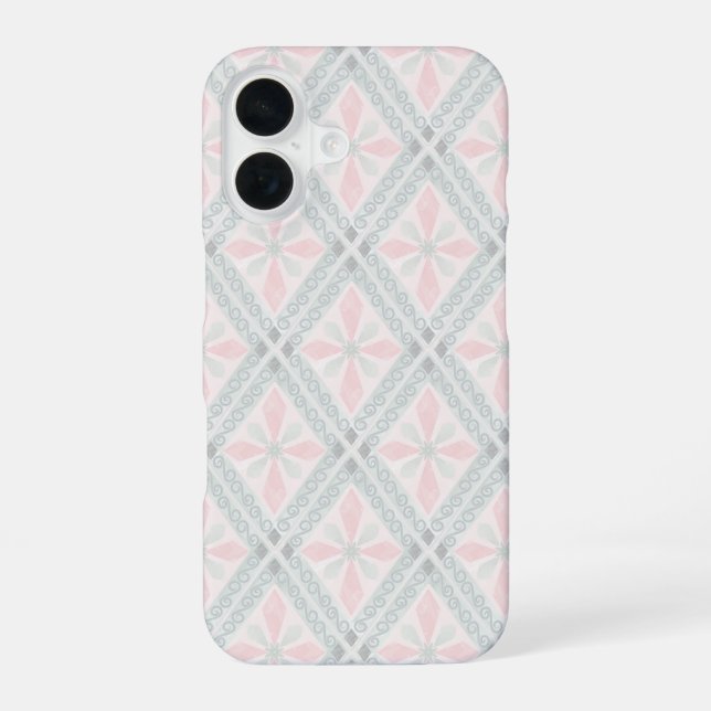 Green and pink pastel diamond pattern iPhone 16 hülle (Rückseite)