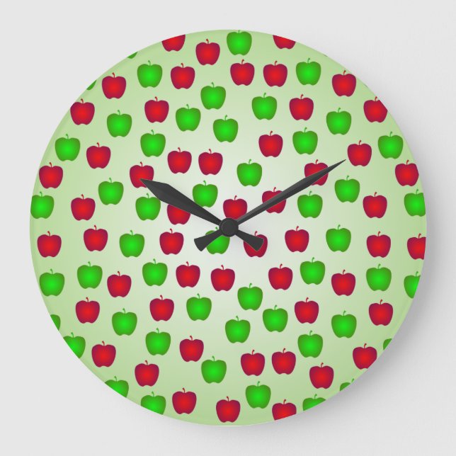 Green and Red Apples Pattern Wall Clock Große Wanduhr (Vorderseite)