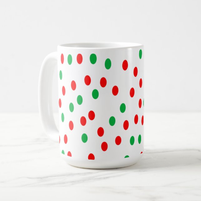 Green and Red Christmas Polka Dots Kaffeetasse (Vorderseite Links)