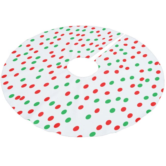 Green and Red Christmas Polka Dots Polyester Weihnachtsbaumdecke (Schrägansicht)