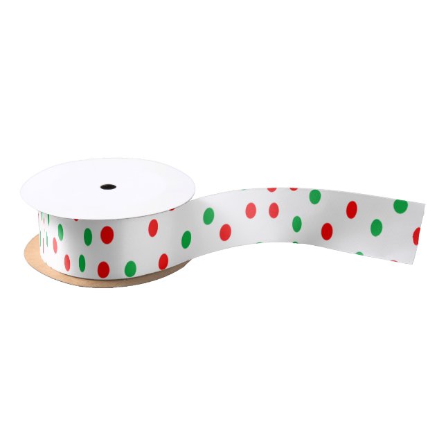 Green and Red Christmas Polka Dots Satinband (Spule)