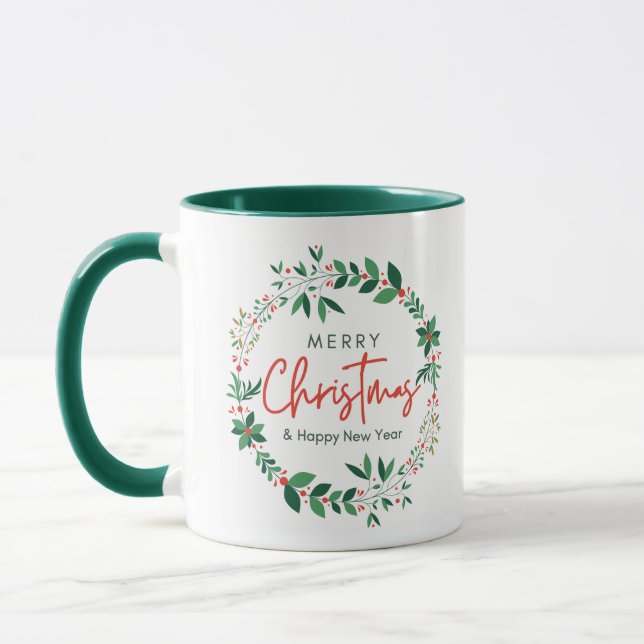 Green and Red Floral Illustration Tasse (Links)