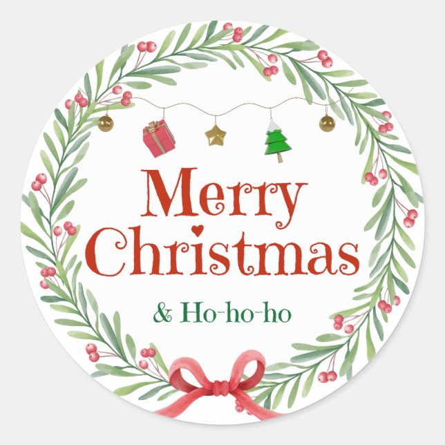 Green and Red Merry Christmas Festive Round Holida Runder Aufkleber (Vorderseite)