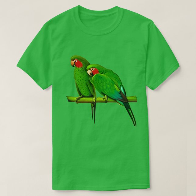 Green and Red Parrot Couple T-Shirt (Design vorne)