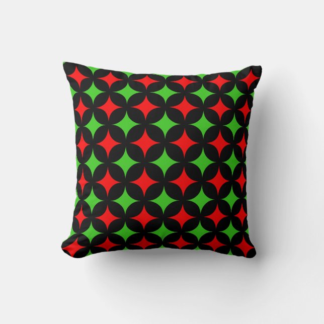 Green and Red Star Patches auf Black Kissen (Vorderseite)