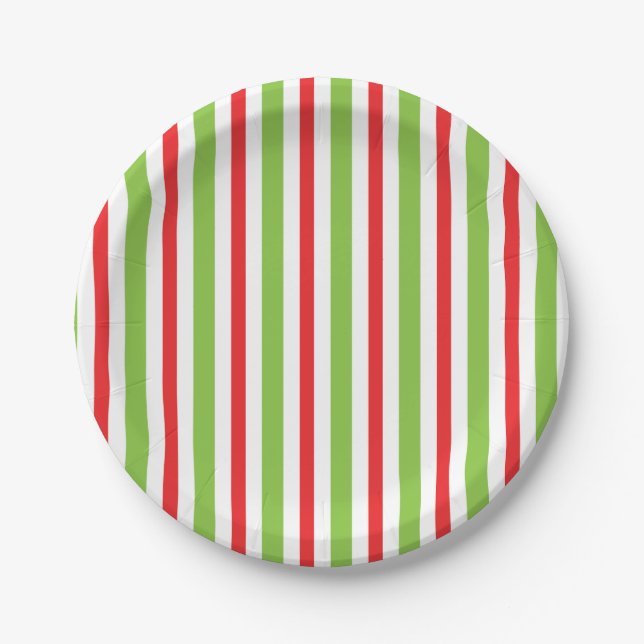 Green and Red Stripped Paper Plate Xmas Plates Pappteller (Vorderseite)