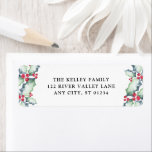 Green and Red Watercolor Holly, Holiday<br><div class="desc">This label features a watercolor holly design and your custom text. Use the template form to add your name and address.</div>
