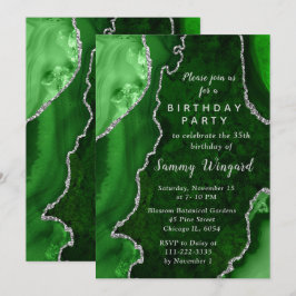 Green and Silver Agate Marble Birthday Party Einladung