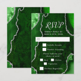 Green and Silver Agate Wedding Meal Choice RSVP Karte