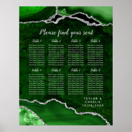 Green and Silver Agate Wedding Seating Chart Poster