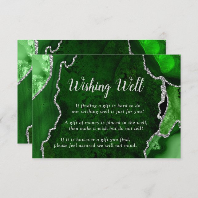 Green and Silver Agate Wedding Wishing Well Begleitkarte (Vorne/Hinten)