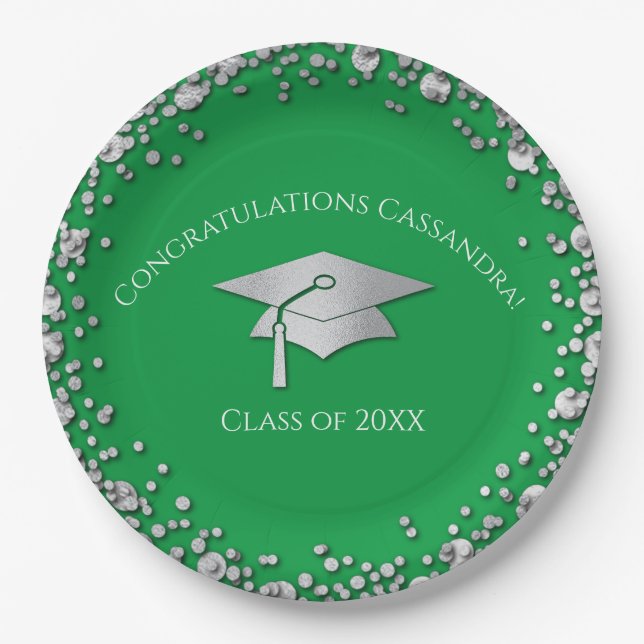 Green and Silver Graduation Pappteller (Vorderseite)