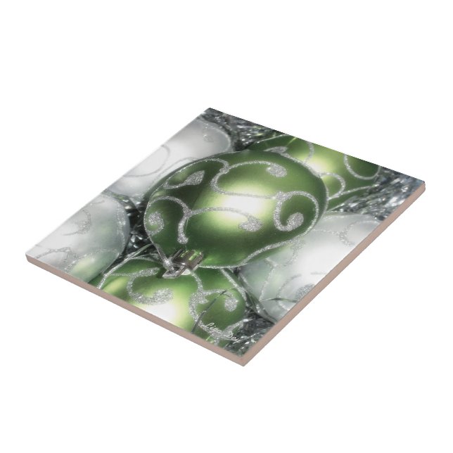 'Green and Silver Sparkle' Trivet/Tile Fliese (Seite)