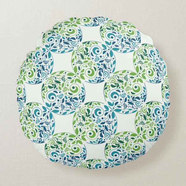 Green And Teal Garden Design Round Pillow Rundes Kissen (Vorderseite)