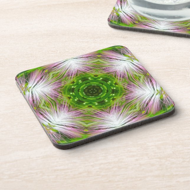 GREEN AND WHITE ABSTRACT DRAWING. SAMER BRASIL. 2 GETRÄNKEUNTERSETZER (Linke Seite)