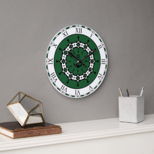 Green and White Abstract Nautical Anchor Große Wanduhr