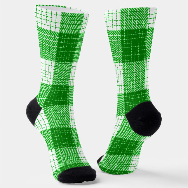 Green and White Bold Checkered Plaid Design  Socken (Von Creator hochgeladen)