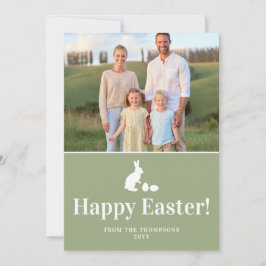 Green And White Bunny With Custom Photo Easter Karte