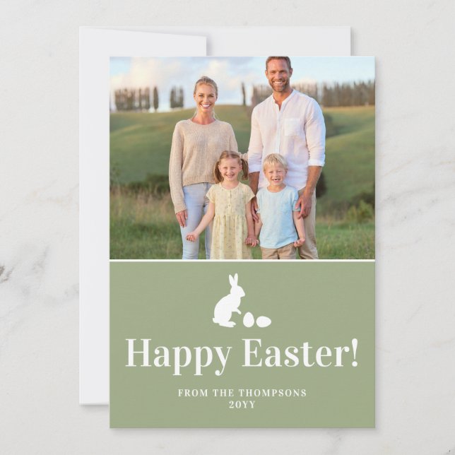 Green And White Bunny With Custom Photo Easter Karte (Vorderseite)