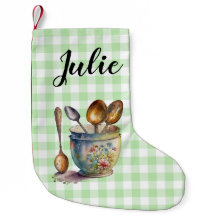 "Green and White Checkered - Spoons in Cup