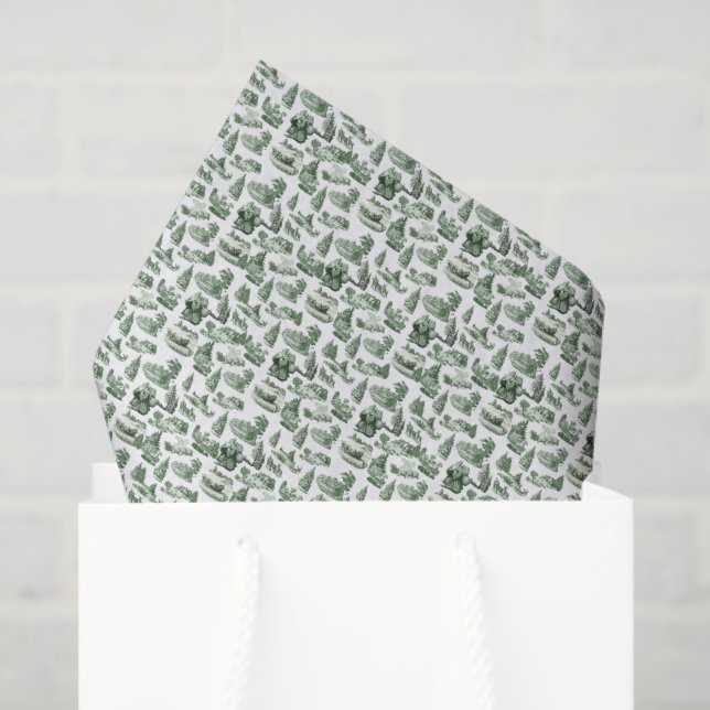 Green and White Christmas Toile Aesthetic Seidenpapier (Geschenktüte)