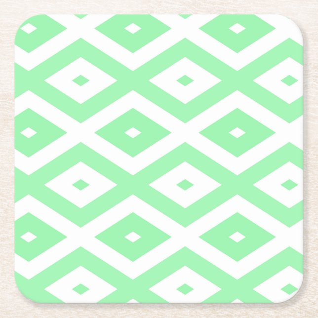 Green and white diamond pattern rechteckiger pappuntersetzer (Vorderseite)