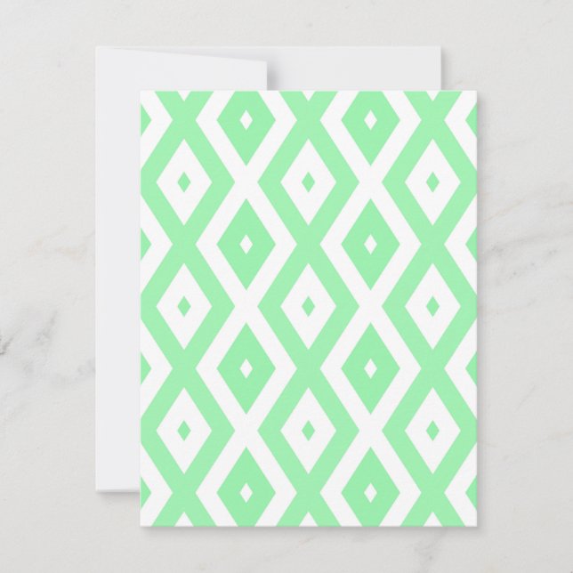 Green and white diamond pattern RSVP karte (Vorderseite)