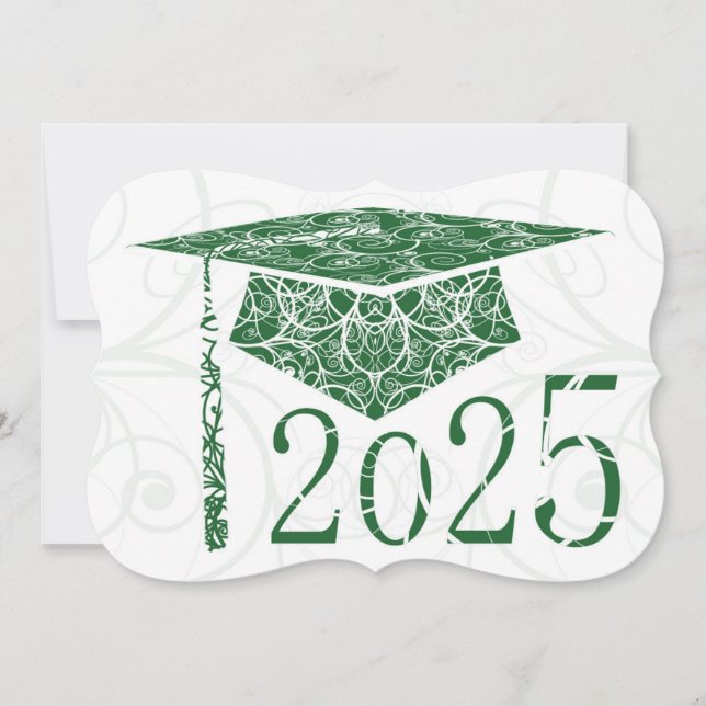 Green and White Floral Cap 2025 Card Einladung (Vorderseite)