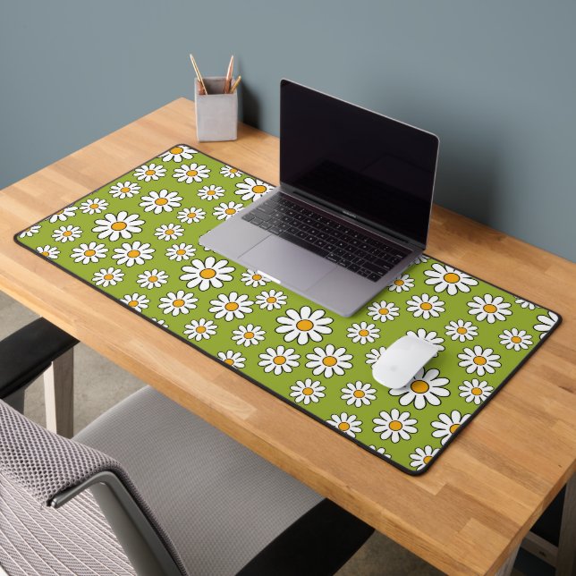 Green and White Floral Daisy Pattern Schreibtischunterlage (Büro 2)