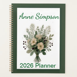 Green and White Floral Personalized Planner Planer