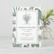 Green and White Floral Rustic Wedding Invitation