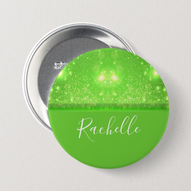 Green and white glitter print button (Vorne & Hinten)