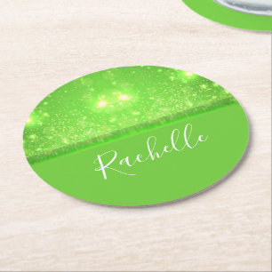 Green and white glitter print runder pappuntersetzer