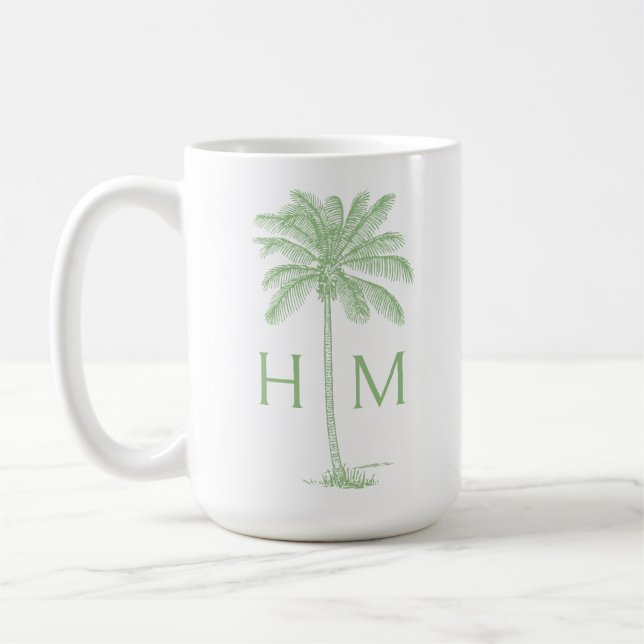 Green and White Palm Palmetto Tree Monogram Kaffeetasse (Links)