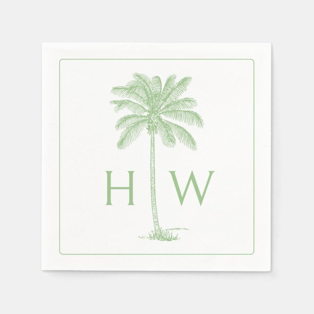 Green and White Palm Palmetto Tree Monogram Serviette (Vorderseite)