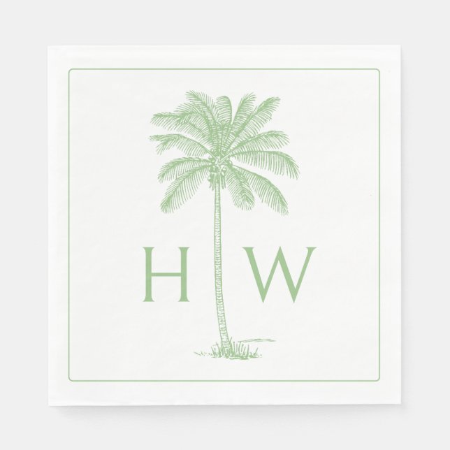 Green and White Palm Palmetto Tree Monogram Serviette (Vorderseite)